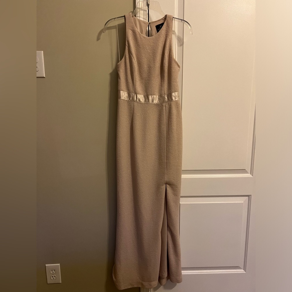 Adrianna Papell Champagne Open-Back Dress